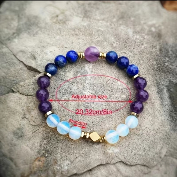 Amethyst Lapis Lazuli Bracelet Natural Stone Crystal Healing Bracelet - Picture 5 of 8